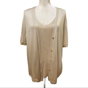 St. John Short Sleeve Sweater Tank Set Cream XL